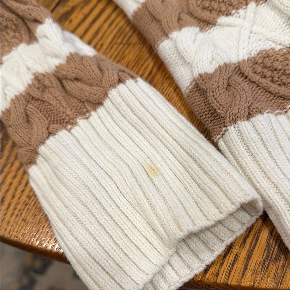 Tahari Cream and Brown Striped Cotton Sweater - Picture 7 of 8